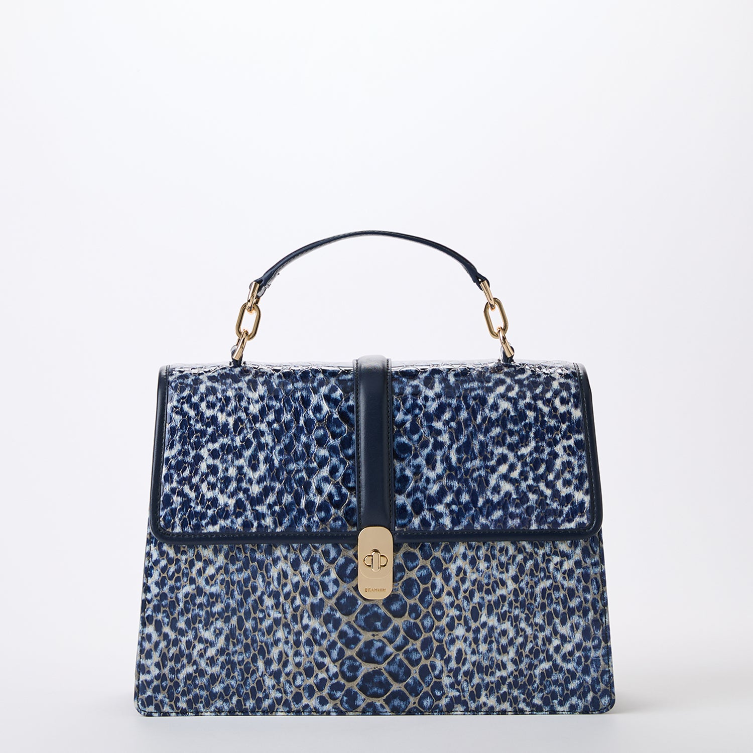 Hallie Leather Satchel | Navy Meadowport | BRAHMIN